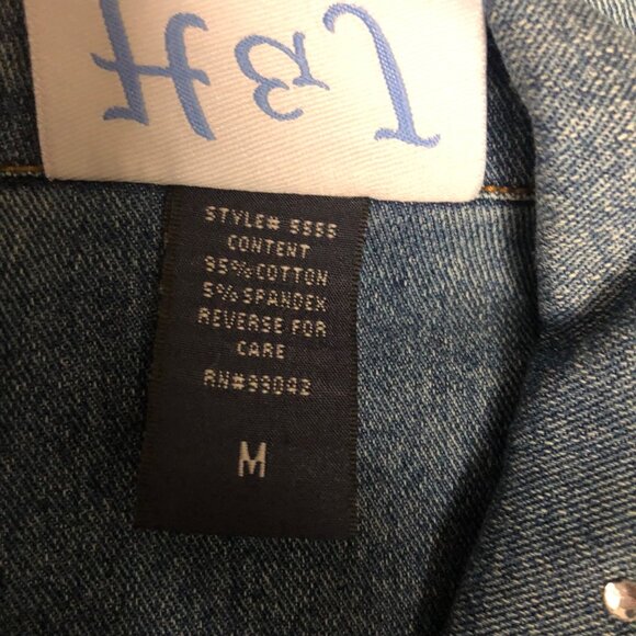 H and J Stretch Jean Jacket Rhinestones Womens Size Medium Denim Buttoned - Picture 7 of 9